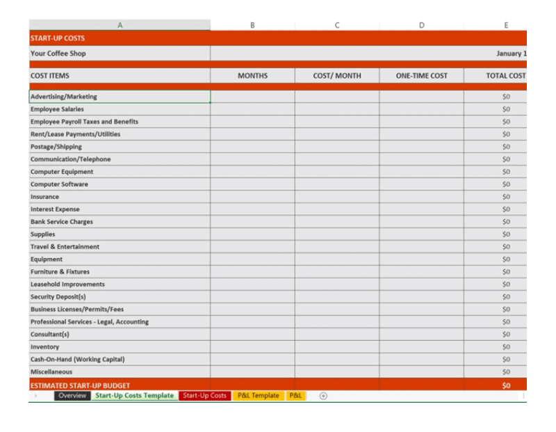 excel template for business plan