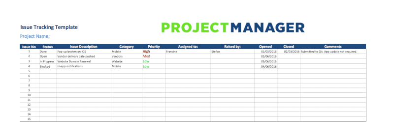 issue tracking spreadsheet template excel