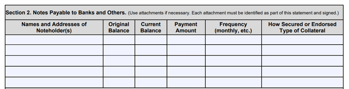 SBA Form 413 Section 2