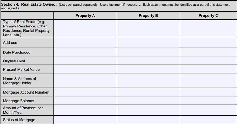 SBA Form 413 Section 4